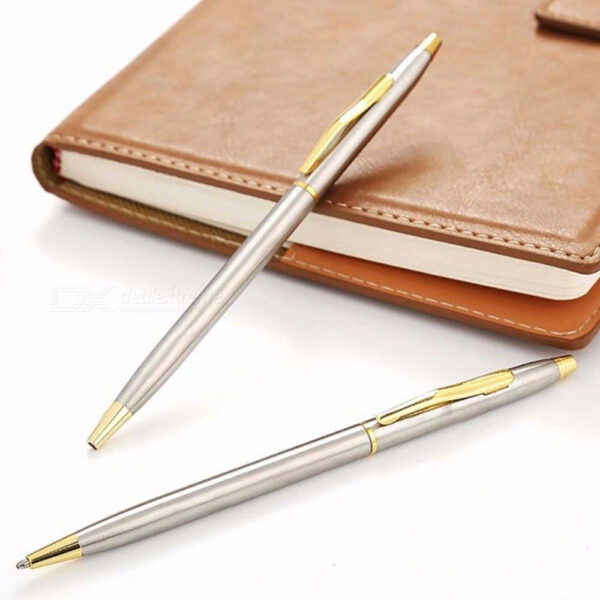 Rotating Stainless Steel Ballpoint Pen - Silver Gold