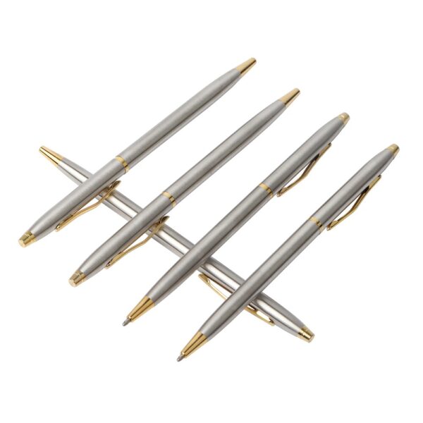 Rotating Stainless Steel Ballpoint Pen - Silver Gold