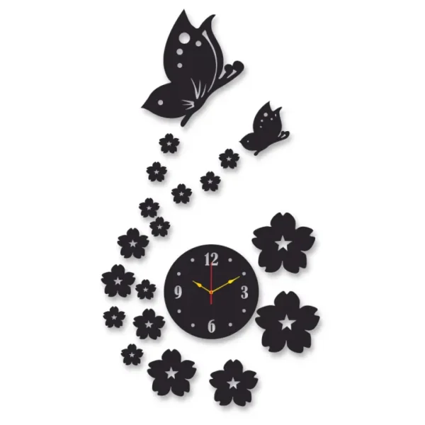 3d wall clock | Wall Clock With Wooden Butterflies With Flowers - Image 2