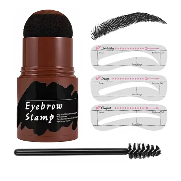 Eye brow stamper One Step Eyebrow Stamp Shaping Kit Brow Powder Stamp Makeup with 3 Reusable Eyebrow Stencils and Eyebrow Pen Brushes Hairline - Image 3