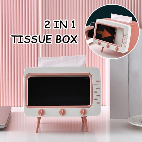 2 in 1 TV Shape Tissue Box & Mobile Phone or Photo Holder | Creative Tissue Boxes Retro Television Phone Holder (Random color)