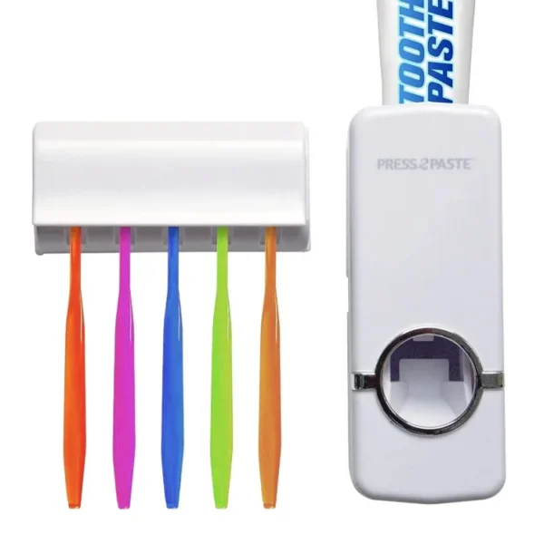 Toothpaste Dispenser With 5 Brush Holder Wall Mounted Automatic Hands Free Toothpaste Dispenser