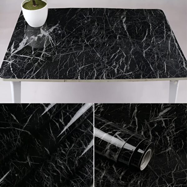 Self Adhesive Black Marble Sheet for Kitchen / Waterproof Anti Oil & Heat Resistant Wallpaper Sheet (Black) - Image 2
