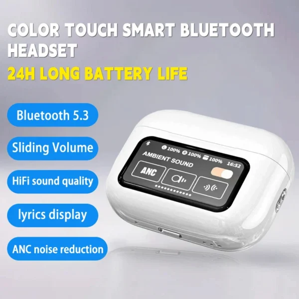 ANC Air Pods Smart LED Display Earbuds - White