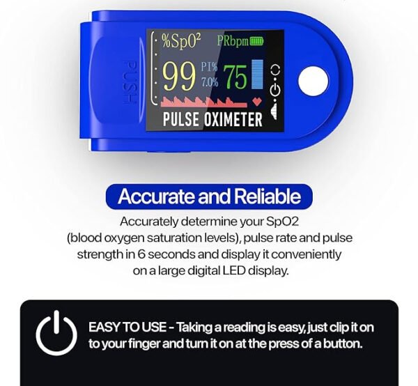 Pulse Oximeter Fingertip Monit Blood Oxygen Saturation (SpO2) and Pulse Rate Monitors- Portable Single Color LED Display [Battery Included] - Image 2