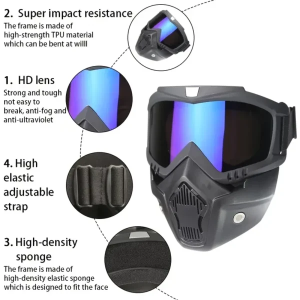 Motorcycle Goggles with Removable Full Face Mask Riding Glasses Dirt Bike ATV Motocross Detachable Eyewear (Random glass Shade) - Image 7