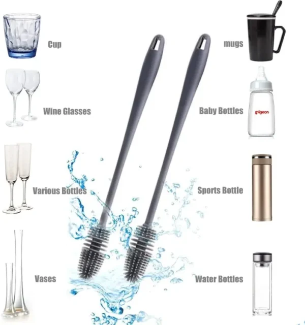 Silicone Feeder Bottle Brush Glass Brush Cup Brushes Long Handle | Silicone Bottle Cleaning Brush With Long Handler (Random color) - Image 7