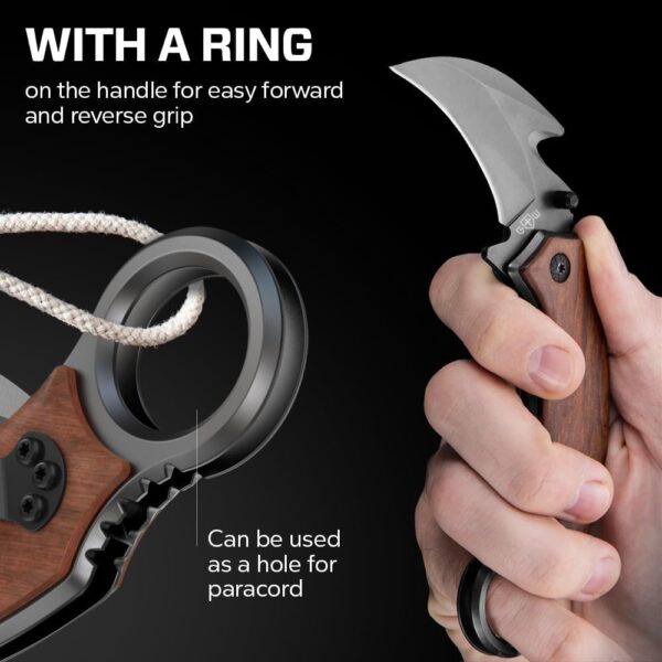 Karambit Knife with Wood Handle - Best Folding Knife w/Curved Sharp Claw Blade - Image 4