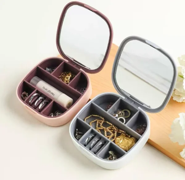 Portable Mini Jewelry Organizer Box With Mirror | Mini Travel Jewelry Case for Women (Random color) - Image 3