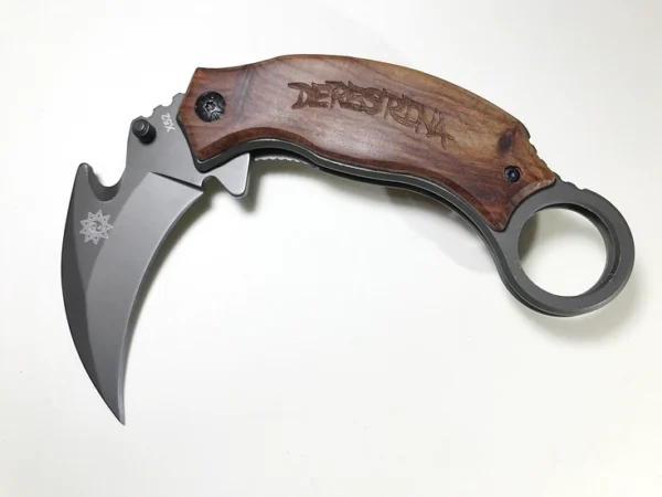 Karambit Knife with Wood Handle - Best Folding Knife w/Curved Sharp Claw Blade - Image 2