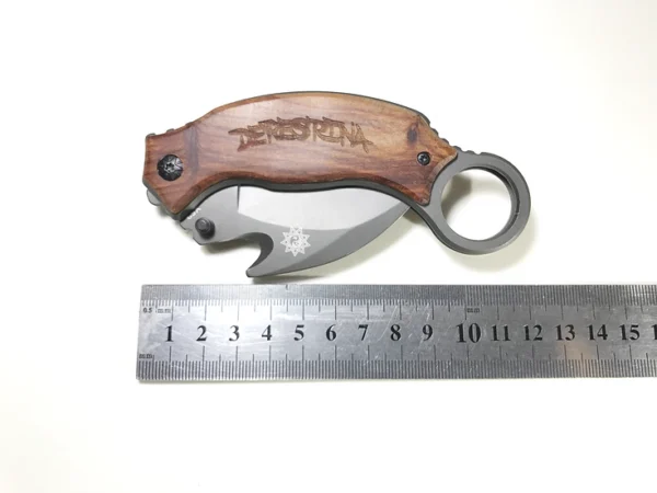 Karambit Knife with Wood Handle - Best Folding Knife w/Curved Sharp Claw Blade - Image 3