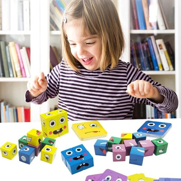 fun face puzzle cube children wooden face changing cube game - 32 cards - Image 6