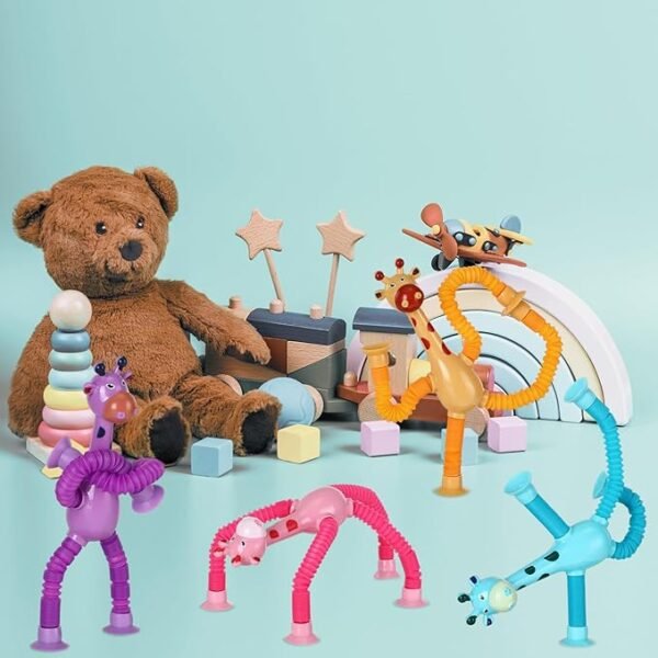 1 Pcs of Animal Pop Tubes Cartoon Giraffe Suction Cup Toys Kids | Stress Relief Squeeze Toys - Image 3