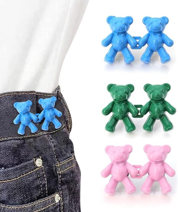 Cute Bear Clips for Pants | Bear Button Pins for Loose Jeans Easy to Instant Reduce Too Loose Pants Waist - Random color (Pack of 2) - Image 3