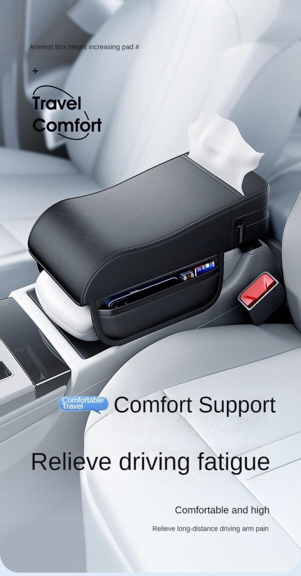 Car Armrest Box Height Pad Universal Central Elbow Rest Support Leather Auto Armrest Cover With Tissue Holder Armrest Cover - Image 7