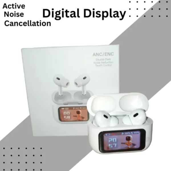 Airpods lcd a9 With Digital Display - ANC And Transparency- Touch Volume Control - Digital Screen - Smooth Display - Games (Color White) - Image 4
