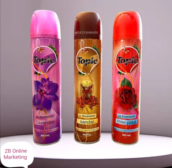 Pack of 3 - Topic Air freshener  Long lasting fragrance Room Spray - 300ml (Random Spray) - Image 3