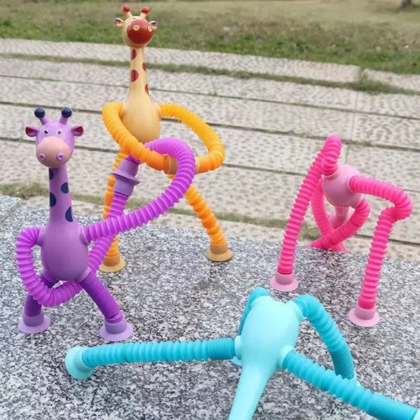 1 Pcs of Animal Pop Tubes Cartoon Giraffe Suction Cup Toys Kids | Stress Relief Squeeze Toys - Image 9