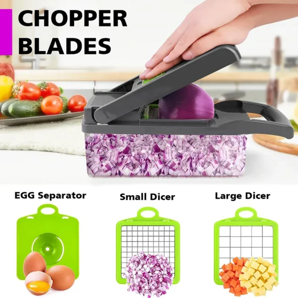 16 in 1 Multifunctional Handheld Onion Cutter Fruits Slicer Potatoes Press Peeler Manual Vegetable Garlic Chopper With Container - Image 5