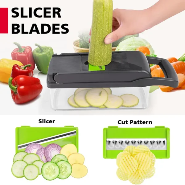 16 in 1 Multifunctional Handheld Onion Cutter Fruits Slicer Potatoes Press Peeler Manual Vegetable Garlic Chopper With Container - Image 4