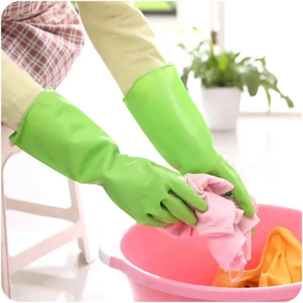 Dishwashing Rubber Gloves Non-Slip Household Laundry Kitchen Cleaning Gloves - Pair (Random color) - Image 4