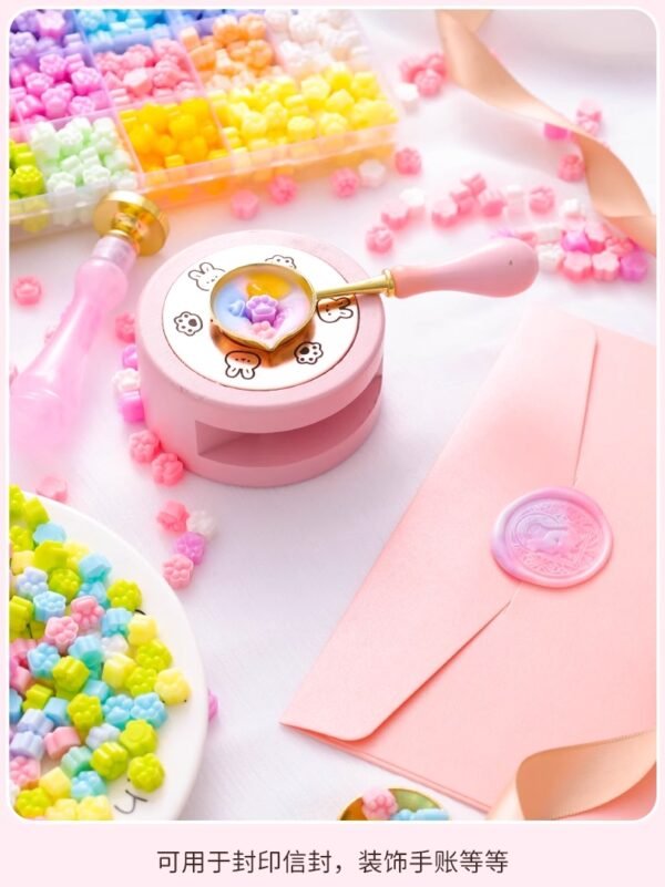 Wax Set With 3 Different Brass Stamps With Holder - Spoon - Candle - Heating Stand (10 colors wax About 520 beans) - Image 10