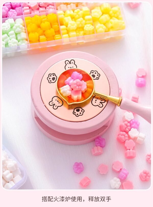 Wax Set With 3 Different Brass Stamps With Holder - Spoon - Candle - Heating Stand (10 colors wax About 520 beans) - Image 9