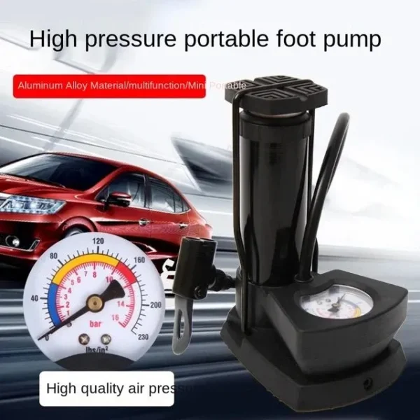 High Pressure Foot Air Pump with Gauge, Heavy Duty Foot Pump for Bike, Ball, Scooter, Car, Inflatable Toys, Mini Pump