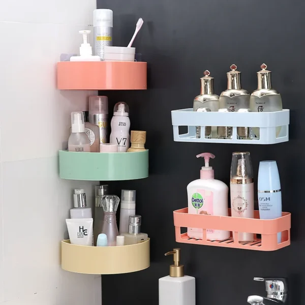 1 PCs Bathroom Shelf Bathroom Adhesive Storage Rack Kitchen Home Decoration(random color ) - Image 4