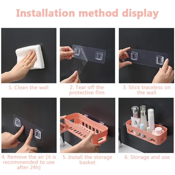 1 PCs Bathroom Shelf Bathroom Adhesive Storage Rack Kitchen Home Decoration(random color ) - Image 2