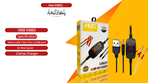 VIZO V2021 CLAMP USB CHARGER | | Android Iphone Phone Charger with Data Cable - Image 2