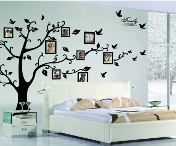 Large 200x250Cm / 79x99in Black 3D DIY Photo Tree PVC Wall Decals Adhesive Family Wall Stickers Mural Art Home Decor