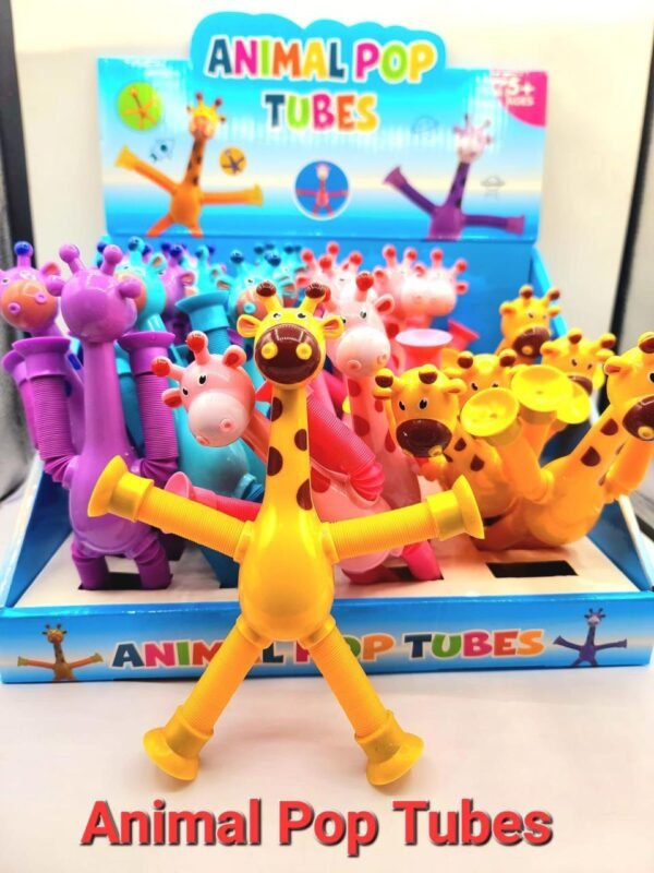 1 Pcs of Animal Pop Tubes Cartoon Giraffe Suction Cup Toys Kids | Stress Relief Squeeze Toys - Image 2