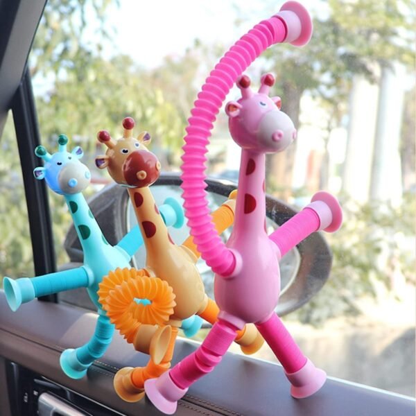 1 Pcs of Giraffe Pop Tube Sensory Fidget Toy | Animal Pop Tubes Cartoon Giraffe Suction Cup Toys Kids | Stress Relief Squeeze Toys