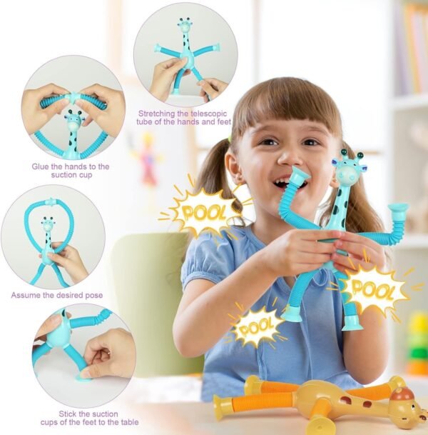 1 Pcs of Giraffe Pop Tube Sensory Fidget Toy | Animal Pop Tubes Cartoon Giraffe Suction Cup Toys Kids | Stress Relief Squeeze Toys - Image 3
