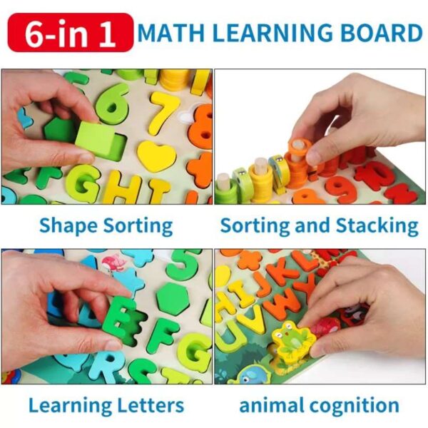 6 in1 Wooden Educational Puzzle & Sorting Board Toy For Kids - Image 2