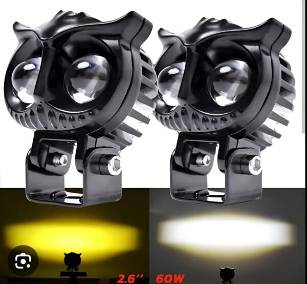 2 Pcs OWL Shape Fog Yellow-White & Flash light Low & High Beam Owl Plastic Body Spot Light for All Cars And Bikes 9V-60V 40W