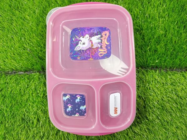 Student Lunch Box (Plastic) - 1000ml - Lunch Box With Three Portions/Compartments (Random Color) - Image 2