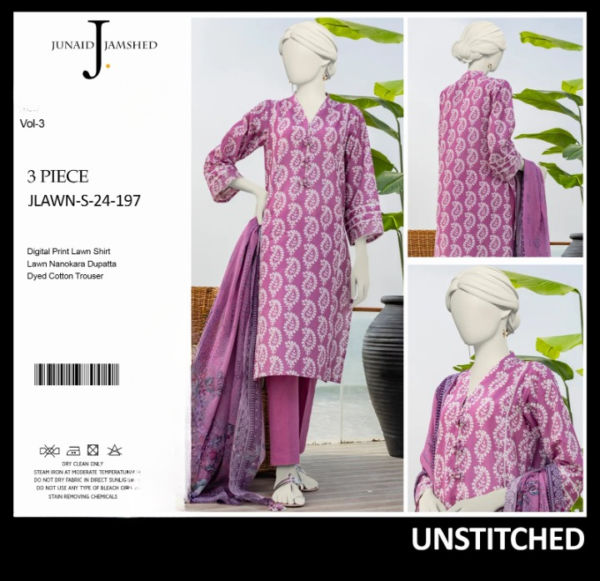 "JUNAID JAMSHED" Printed Lawn | Unstitched Collection 3 Pieces Casual Wear| Summer - Image 3