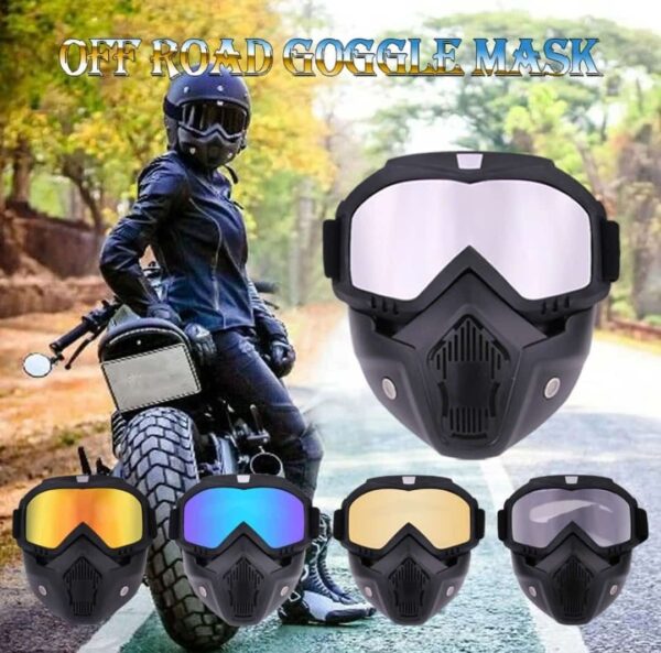 Motorcycle Goggles with Removable Full Face Mask Riding Glasses Dirt Bike ATV Motocross Detachable Eyewear (Random glass Shade)