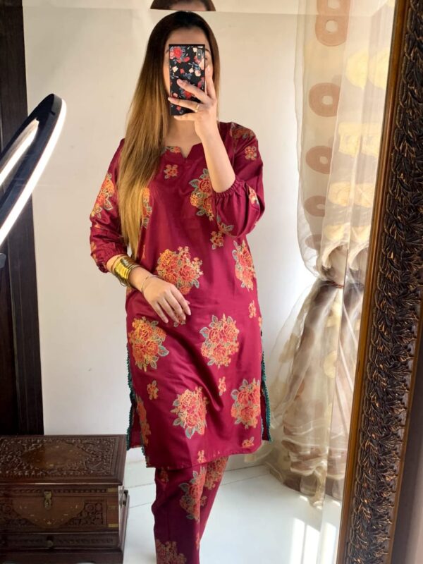 New Gulab 2 Pcs Linen Dress | Rose Print shirt and trouser for girls & Women