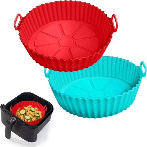 (1 pcs )Air Fryer Tray Silicone Liners | Silica Gel Baking Tray | Silicone Round Air Fryer Liner With Handle Non-stick Heat Resistant (Random color)