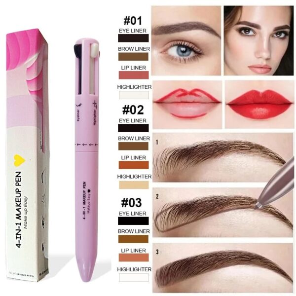 4 in 1 Waterproof Makeup Pen Eyebrow Pencil Long Lasting Easy Lip Color Liner Highlight Lying Silkworm Eyeliner Pen Makeup Tools (Random Color) - Image 2