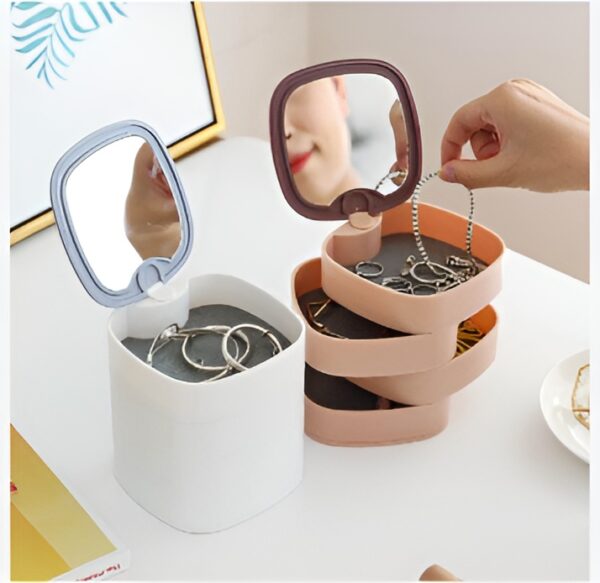 360° Rotating Jewelry Storage Box 4 Layers Portable Travel Jewellery Organizer with mirror - imported china (Random color)