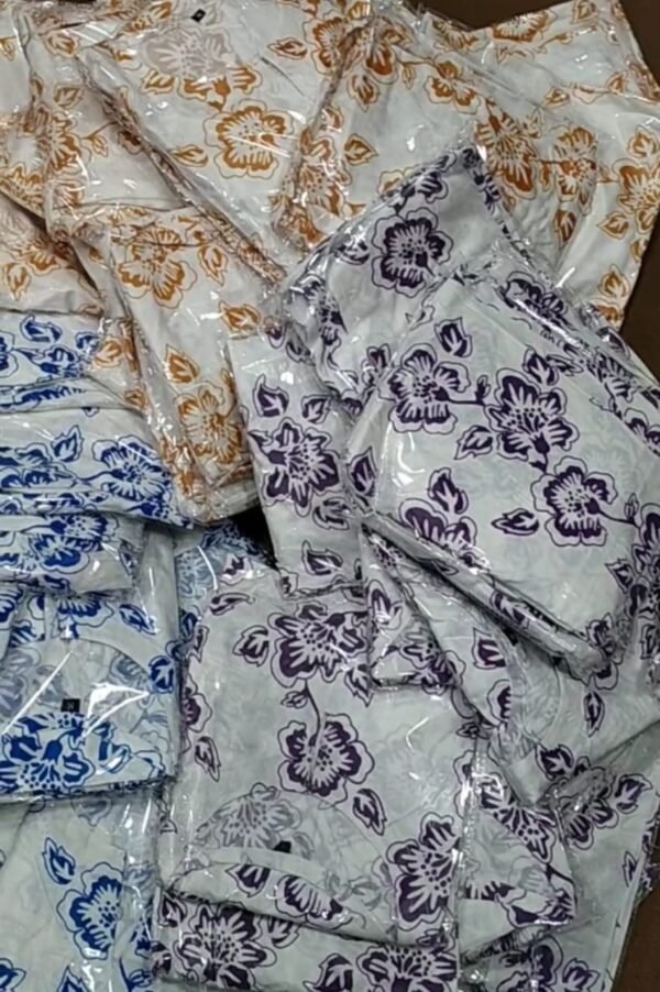 ( blue) RANGOON🌺 print Stitched Suits casual wear for girls (Summer Lilen) - Image 2