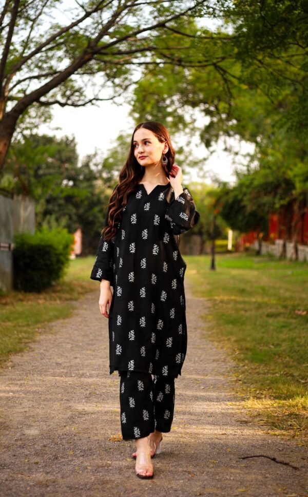 ( black )  Saleha Design Block Print  Stitched Suits casual wear for girls (Summer Lilen) - Image 6
