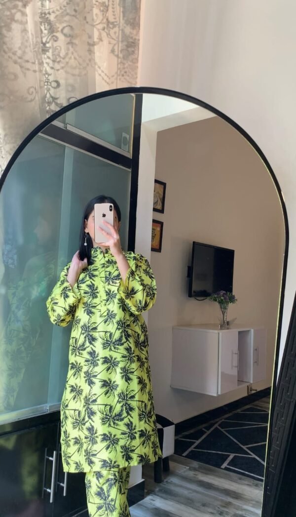 ( lemon )  PALM TREE  Design Block Print  Stitched Suits casual wear for girls ( Lilen) - Image 2