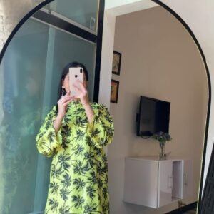 ( lemon )  PALM TREE  Design Block Print  Stitched Suits casual wear for girls ( Lilen)