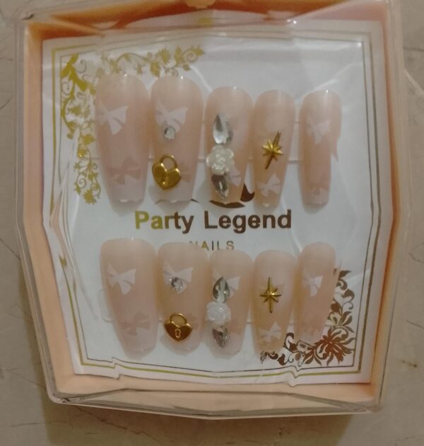 10 Pcs nails with Sticker Handmade beads nails with sticker (Random Design) - Image 2