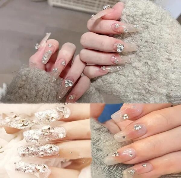 10 Pcs nails with Sticker Handmade beads nails with sticker (Random Design)